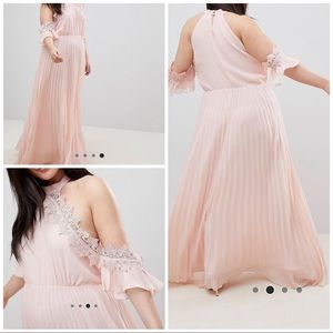 Pleated Swing Dress with Cold Shoulder Detail